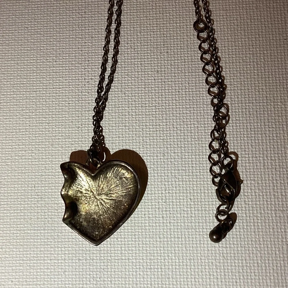 4/$15 🌻 Fun Whimsical Google Eye Heart Eyes Orange Necklace Silver-tone Chain